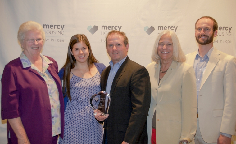 Mercy Housing's Live in Hope 2014 Business Partner of the Year was awarded to Cricket Wireless. Pictured left to right: Sister Lillian Murphy, Mercy Housing CEO; Tanya Sneddon, Cricket Wireless; Joe Zeccola, Cricket Wireless; Jane Graf, Mercy Housing President; Steve Skarsgard, Cricket Wireless